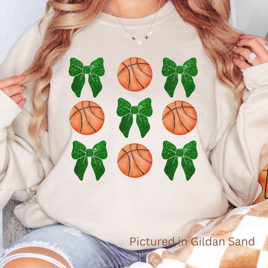 Basketball Green Glitter Bows